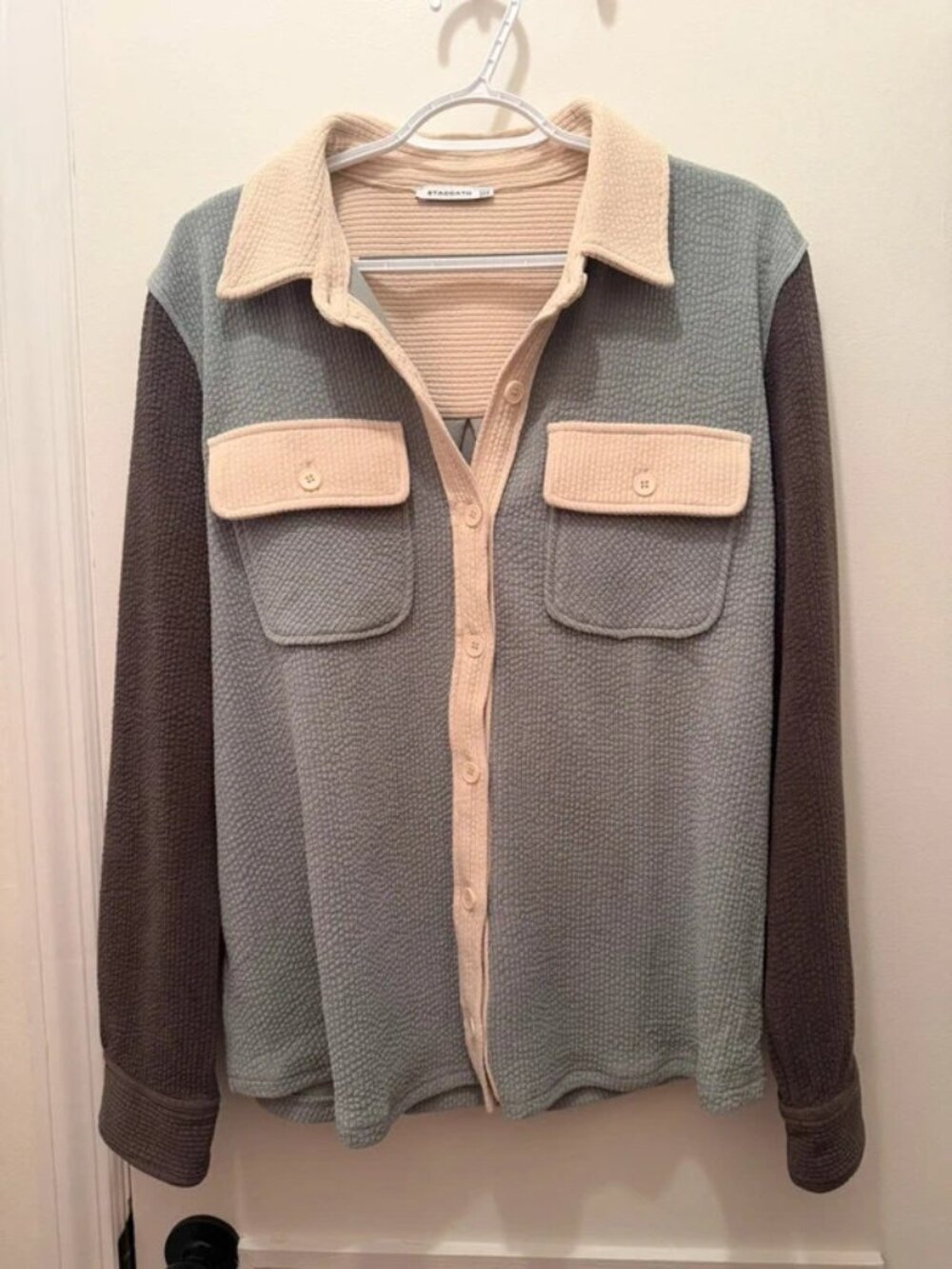 NEW Staccato Women's Aqua/Taupe/Charcoal Colorblock Ribbed Knit Corduroy Shacket